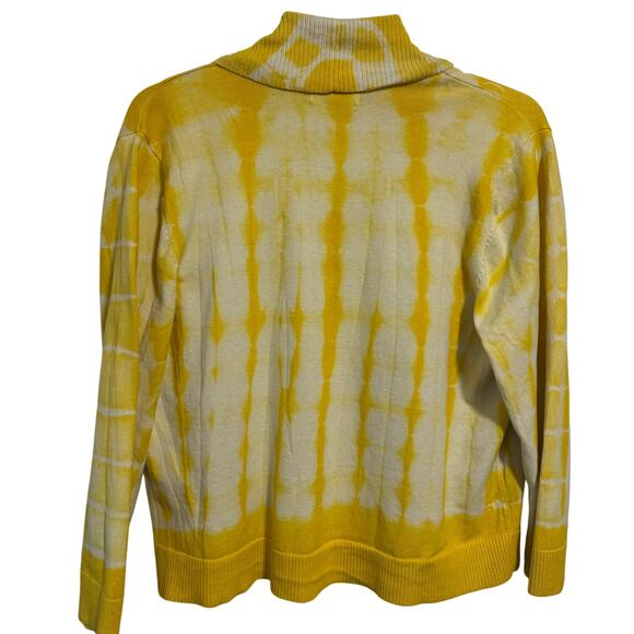Vintage Calvin Klein yellow & white tie-dyed cropped open front cardigan size L - Picture 3 of 6